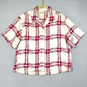 UNIQLO x Marni Top Womens XS Loop Collar Shirt Pink Cream Loose Fit Boxy Collab